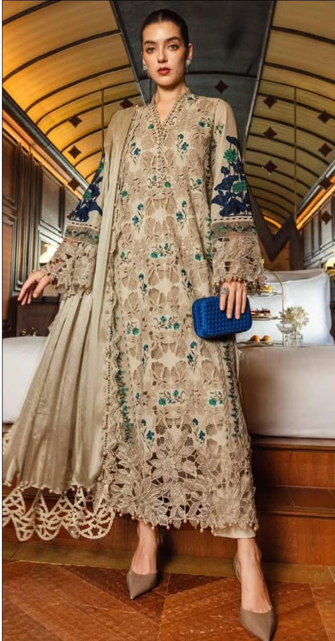 Dhanak embroidered luxury unstitched 3pc suit